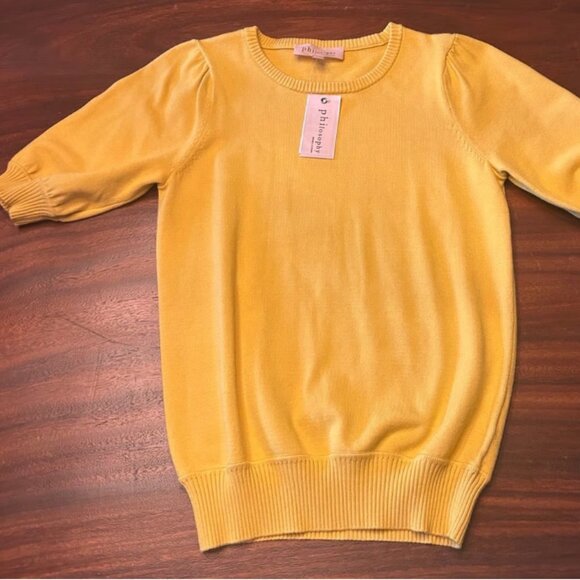Philosophy Sweaters - Womens NWT Sweater Philosophy Yellow Gold Short Sleeved Fall XS Extra Small NEW
